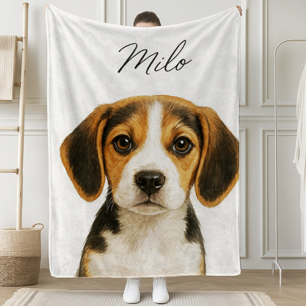 Custom Dog Portraint And With Name Blanket For Dog Lover