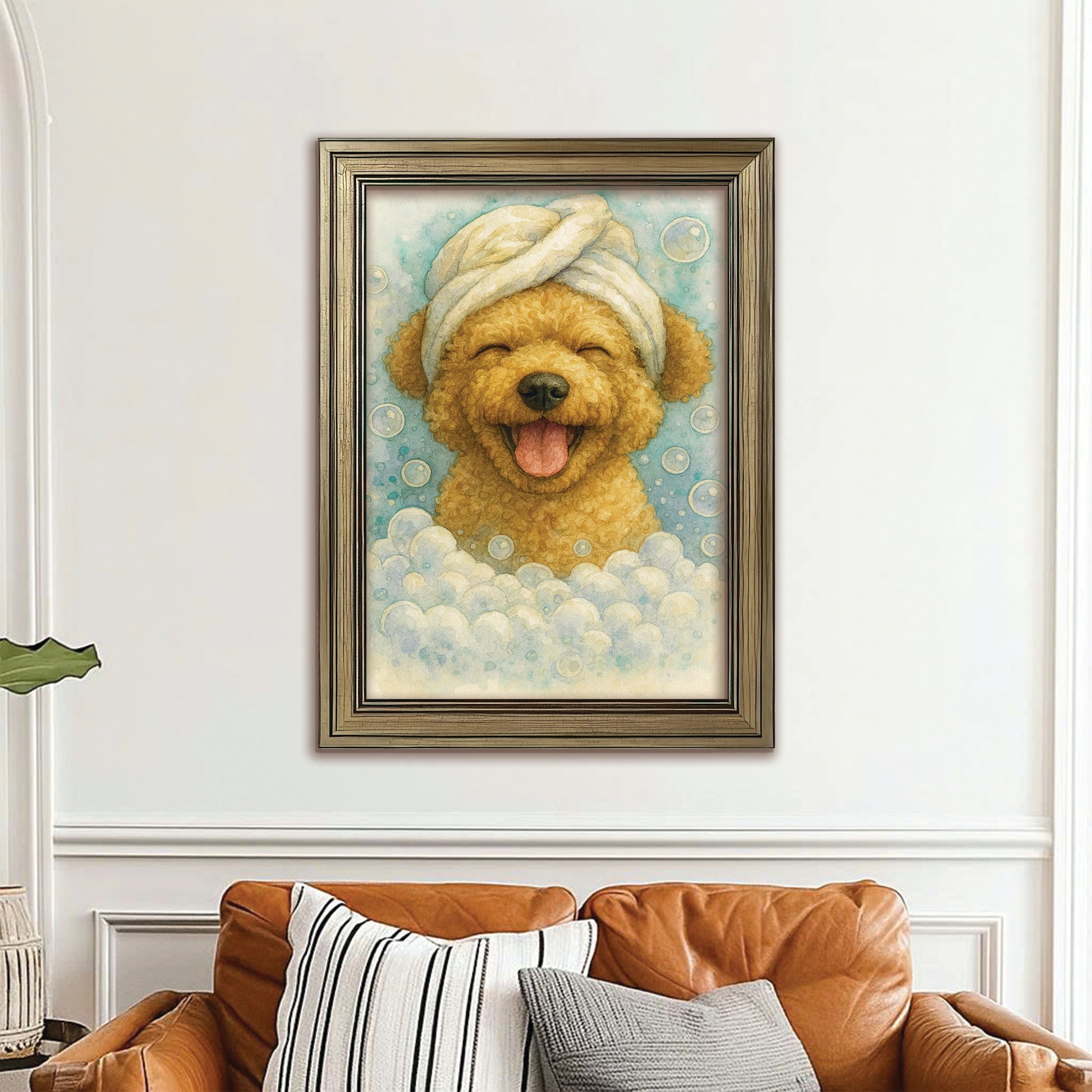 Custom Dog Potrait In Bathroom Canvas Framed Wall Art