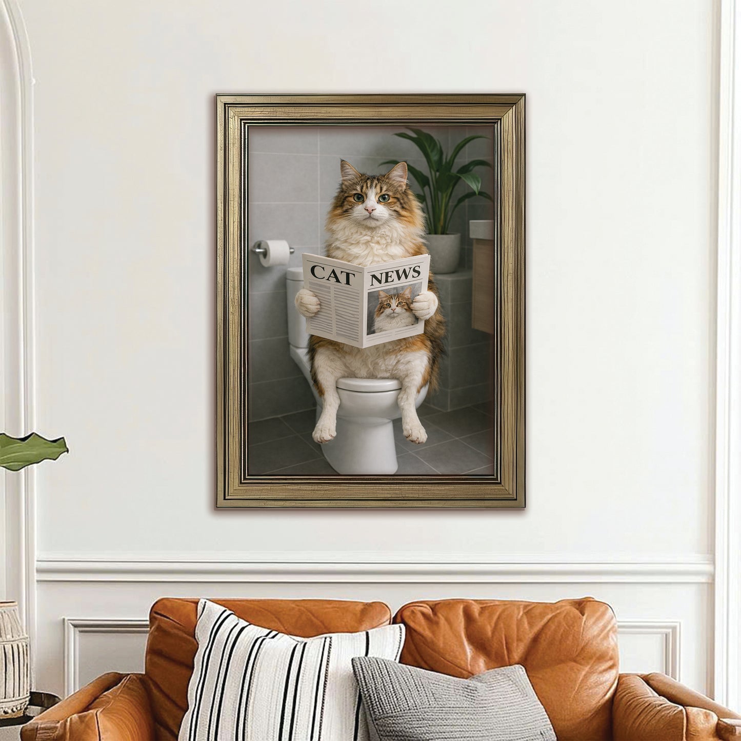 Custom Photo Cat Bathroom Style 4 Canvas Framed Wall Art Gift For Cat Lovers