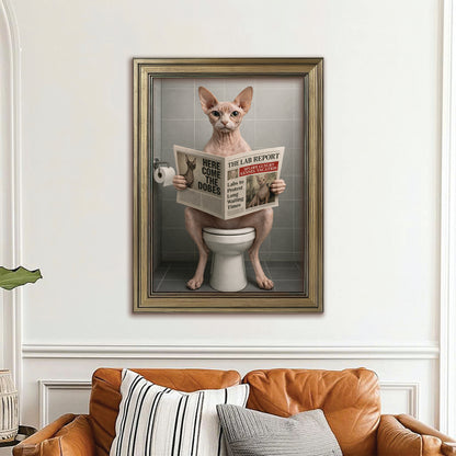 Custom Photo Cat Bathroom Canvas Framed Wall Art Style 03 Gift For Cat Lovers
