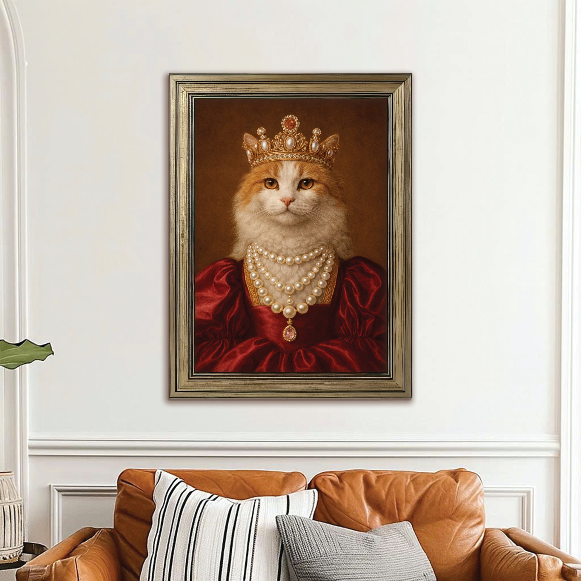 Custom Photo Queen Cat With Crown Canvas Framed Wall Art Gift For Cat Lovers