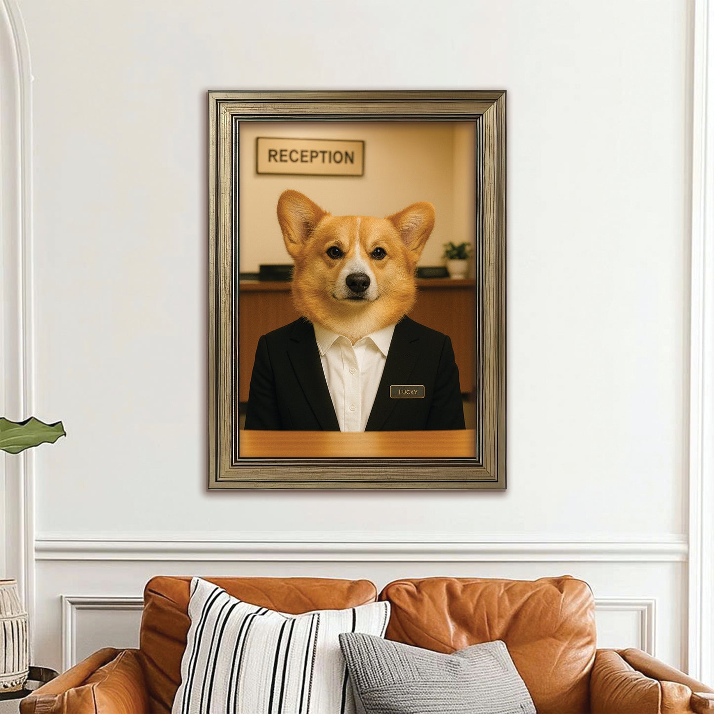 Custom Photo Receptionist Dog Canvas Framed Wall Art Gift For Dog Lovers