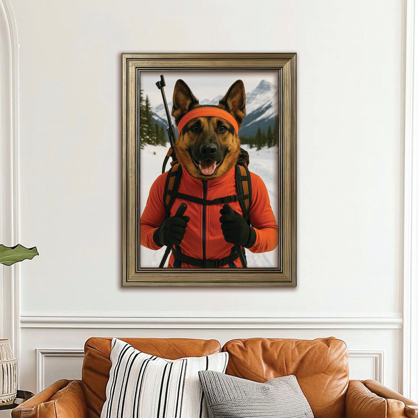 Custom Photo Biathlete Cross Country Skiing Dog Canvas Framed Wall Art Gift For Dog Lovers