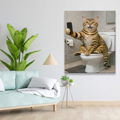 Custom Photo Cat Sefie Bathroom Canvas Gift For Cat Lover