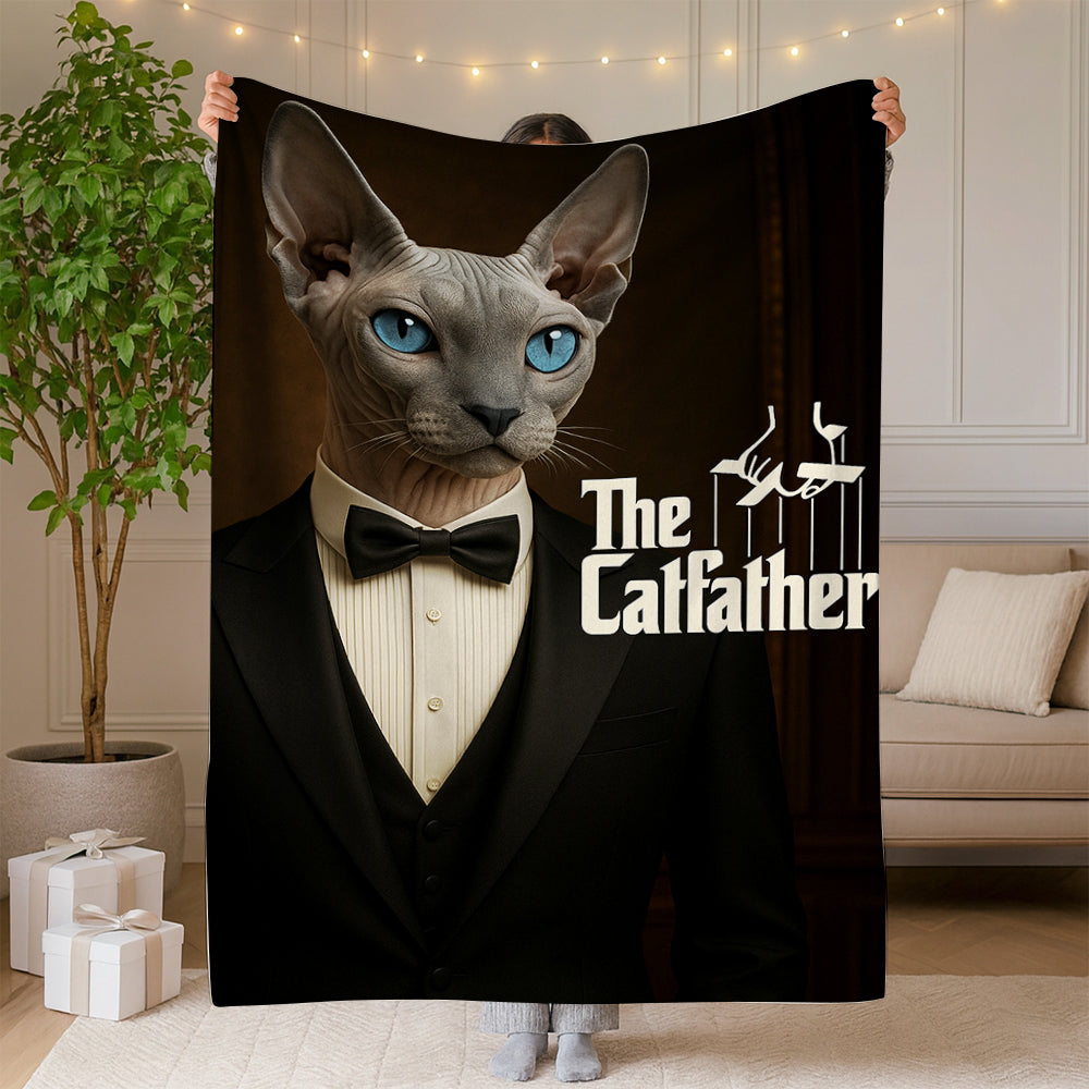 Custom Photo Cat Father Blanket _ Gift For Cat Lovers