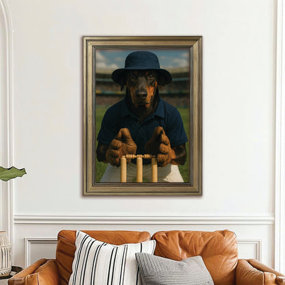 Custom Photo Cricket Player Dog Canvas Framed Wall Art Gift For Dog Lovers