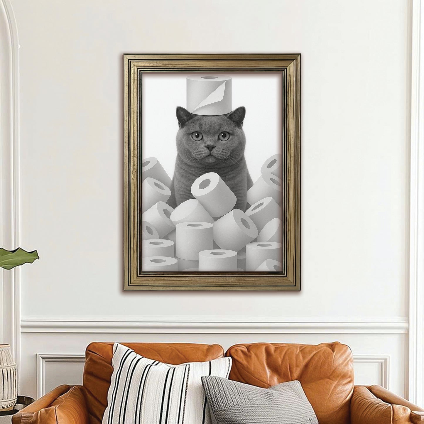 Custom Photo Cat Bathroom Canvas Framed Wall Art