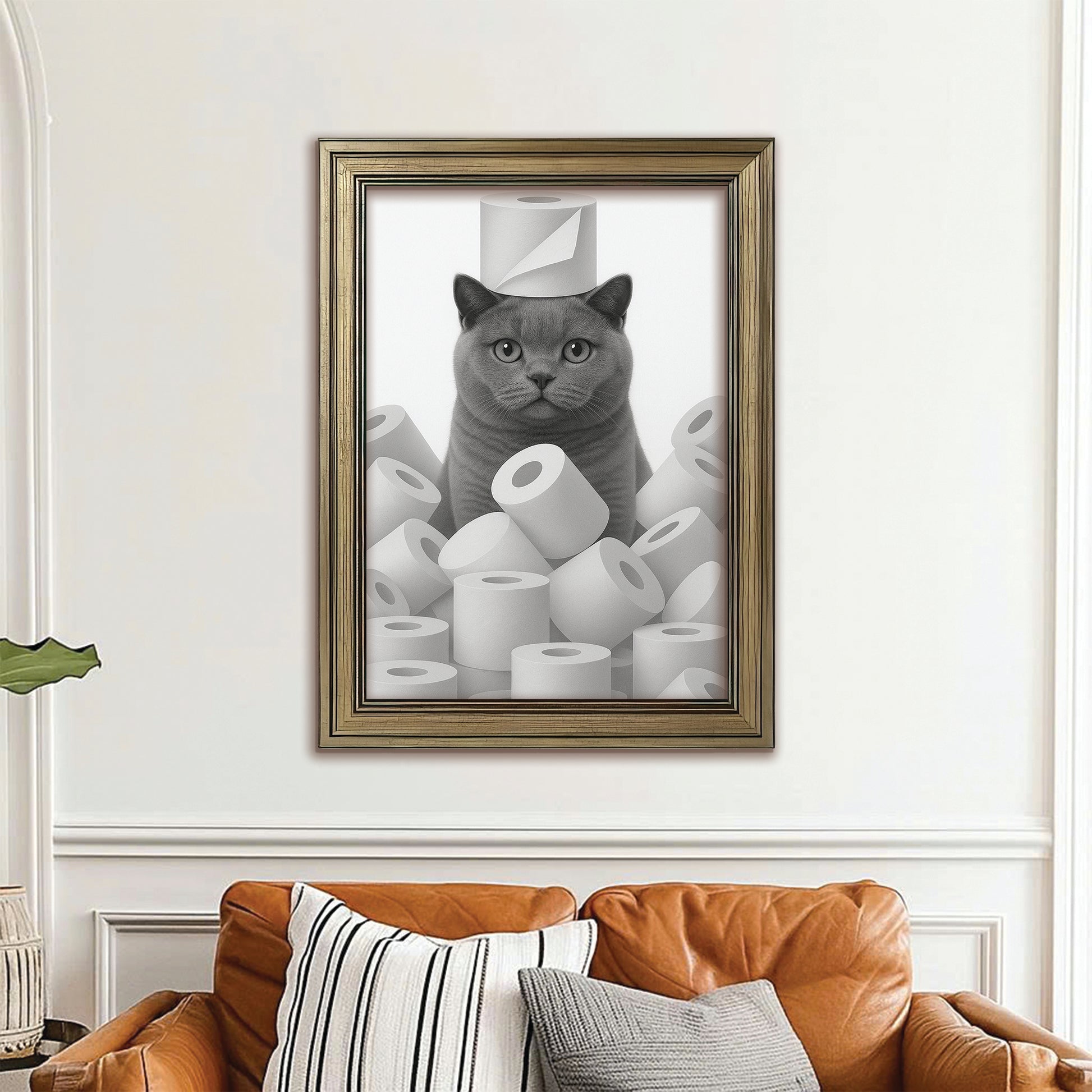 Custom Photo Cat Bathroom Canvas Framed Wall Art