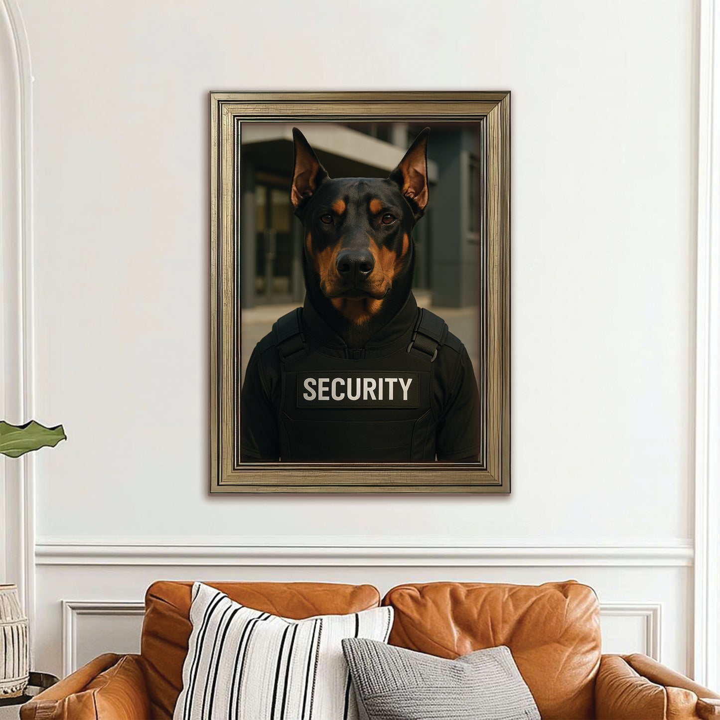 Custom Photo Security Guard Dog Canvas Framed Wall Art Gift For Dog Lovers