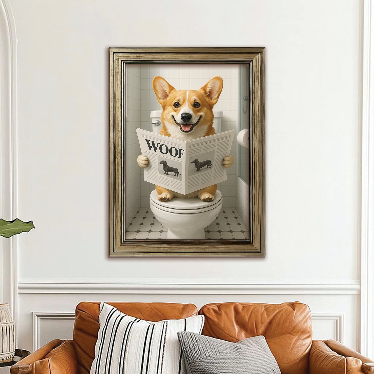 Custom Photo Dog Bathroom Style 6 Canvas Framed Wall Art Gift For Dog Lovers