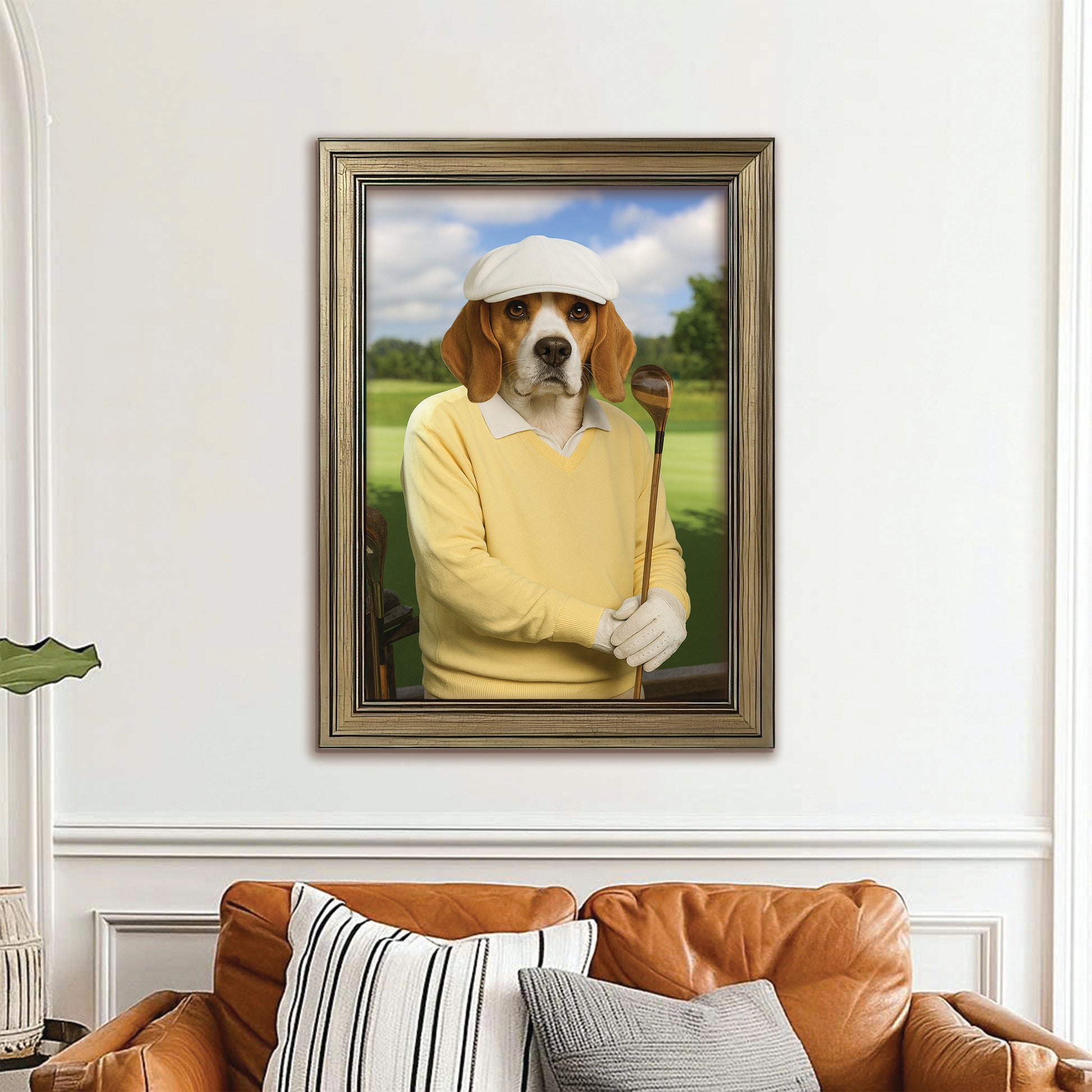 Custom Photo Golfer Dog Canvas Framed Wall Art Gift For Dog Lovers