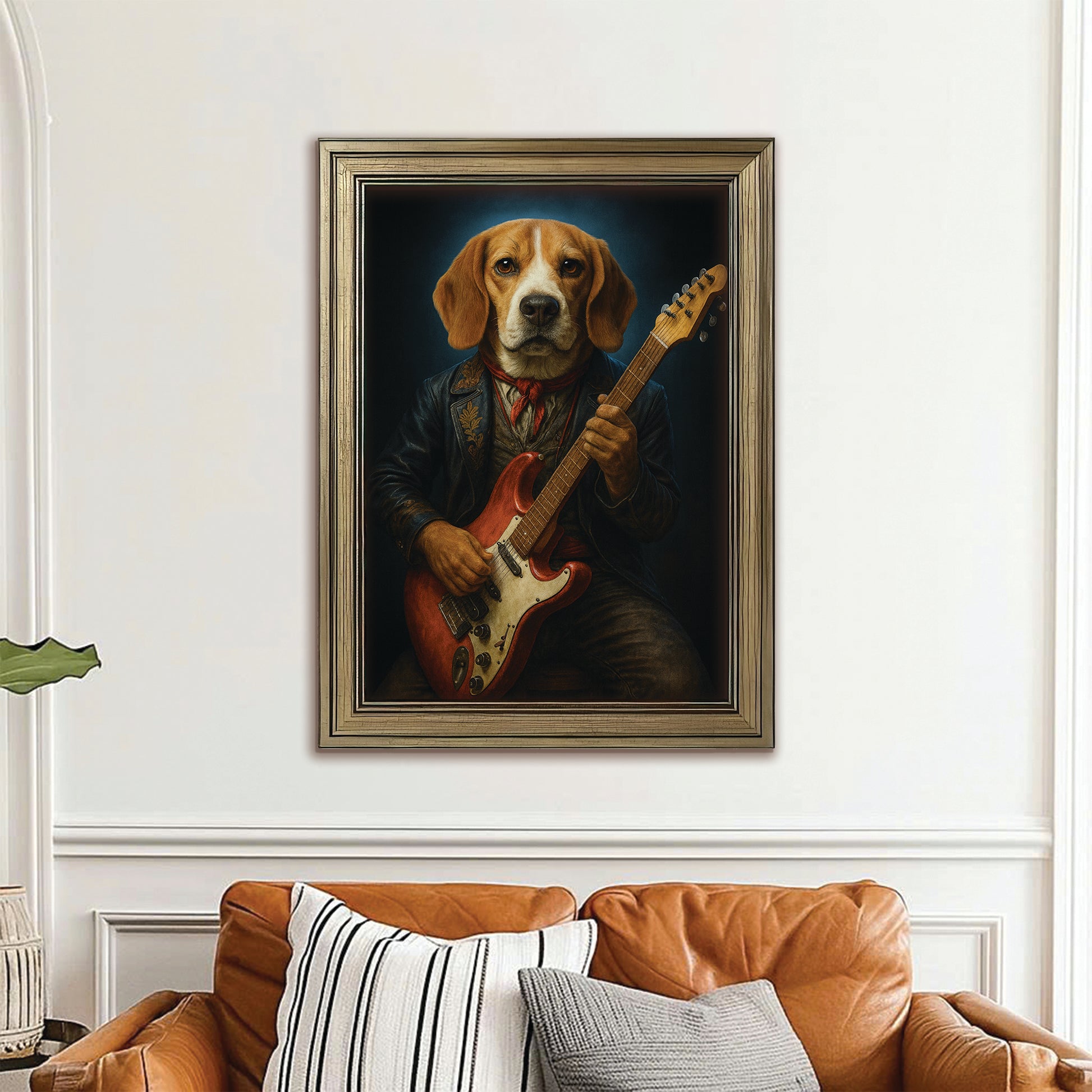 Custom Photo Dog Rock n Roll Canvas Framed Wall Art Gift For Dog Lovers