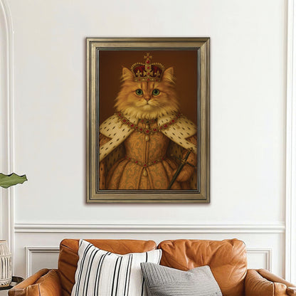 Custom Photo Crowned Queen Cat Canvas Framed Wall Art Gift For Cat Lovers