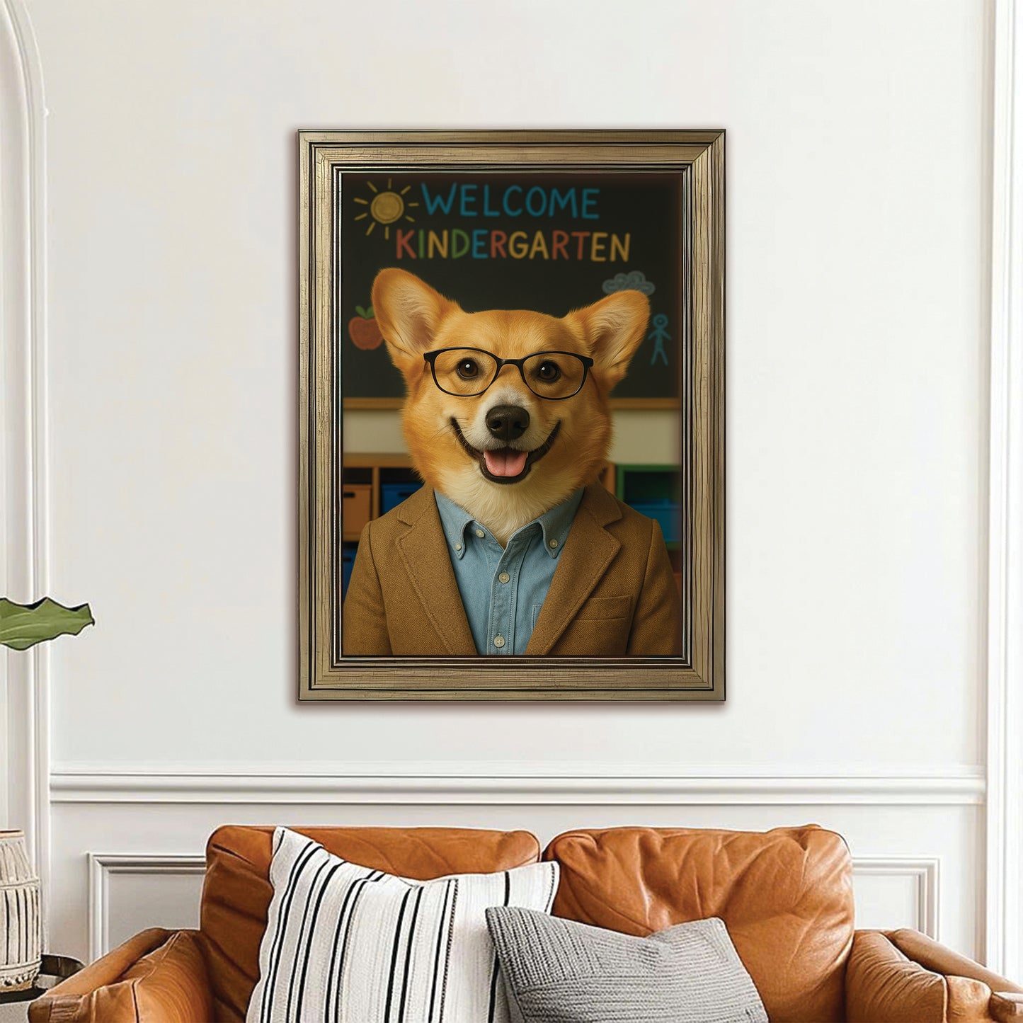 Custom Photo Kindergarten Teacher Canvas Framed Wall Art Gift For Dog Lovers