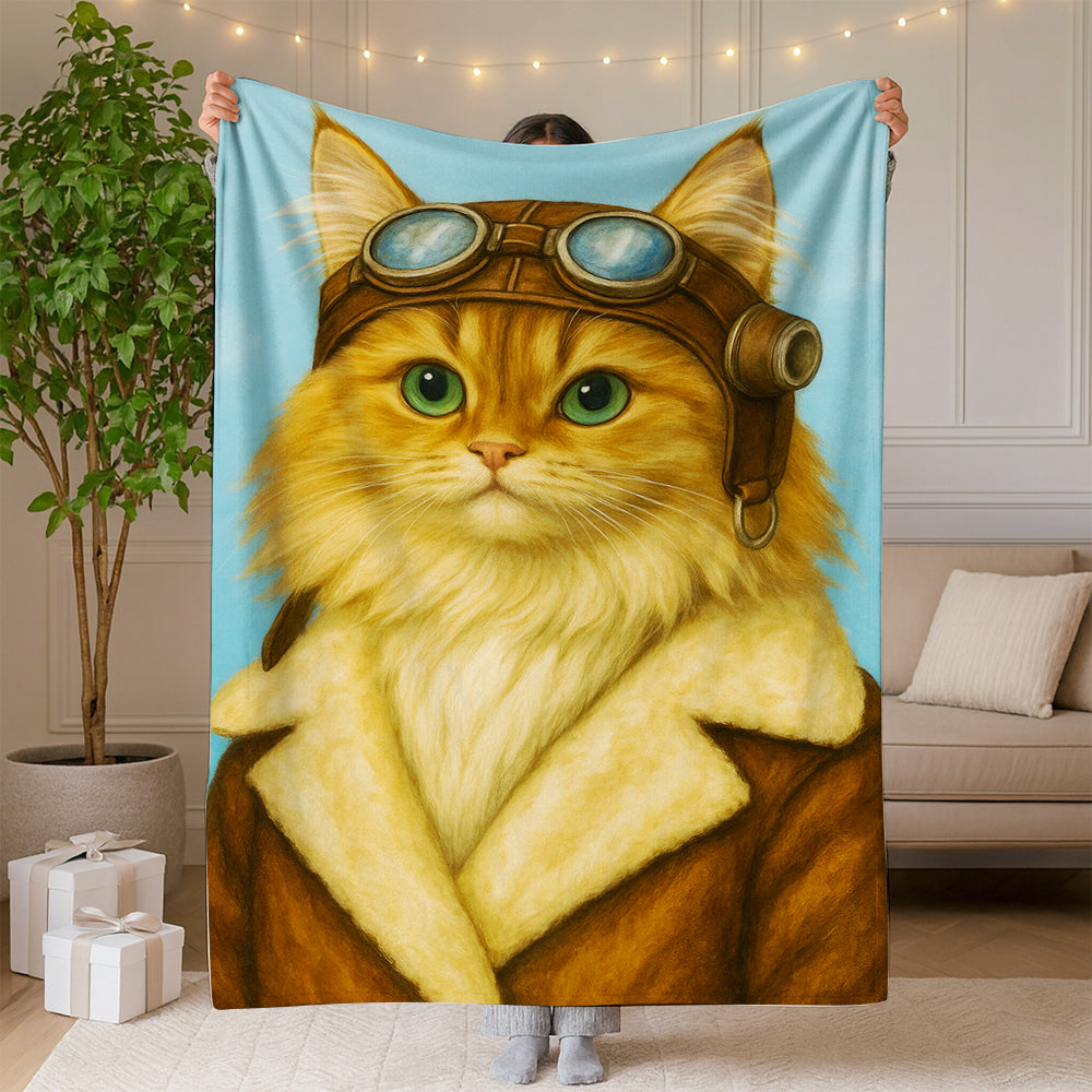 Custom Photo Portrait Pilot Blanket Gift For Cat Lovers