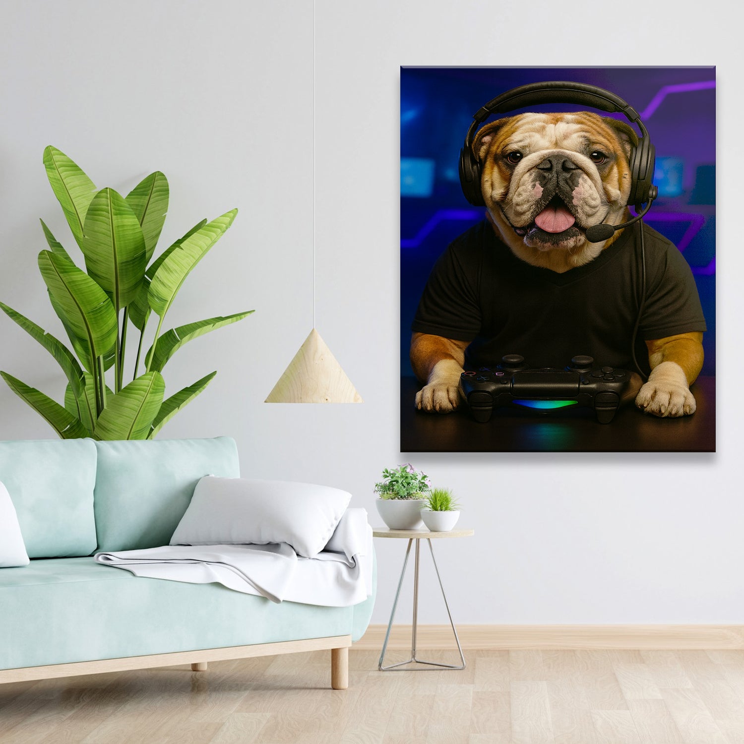 Custom Photo Gamer Dog Canvas Gift For Dog Lovers