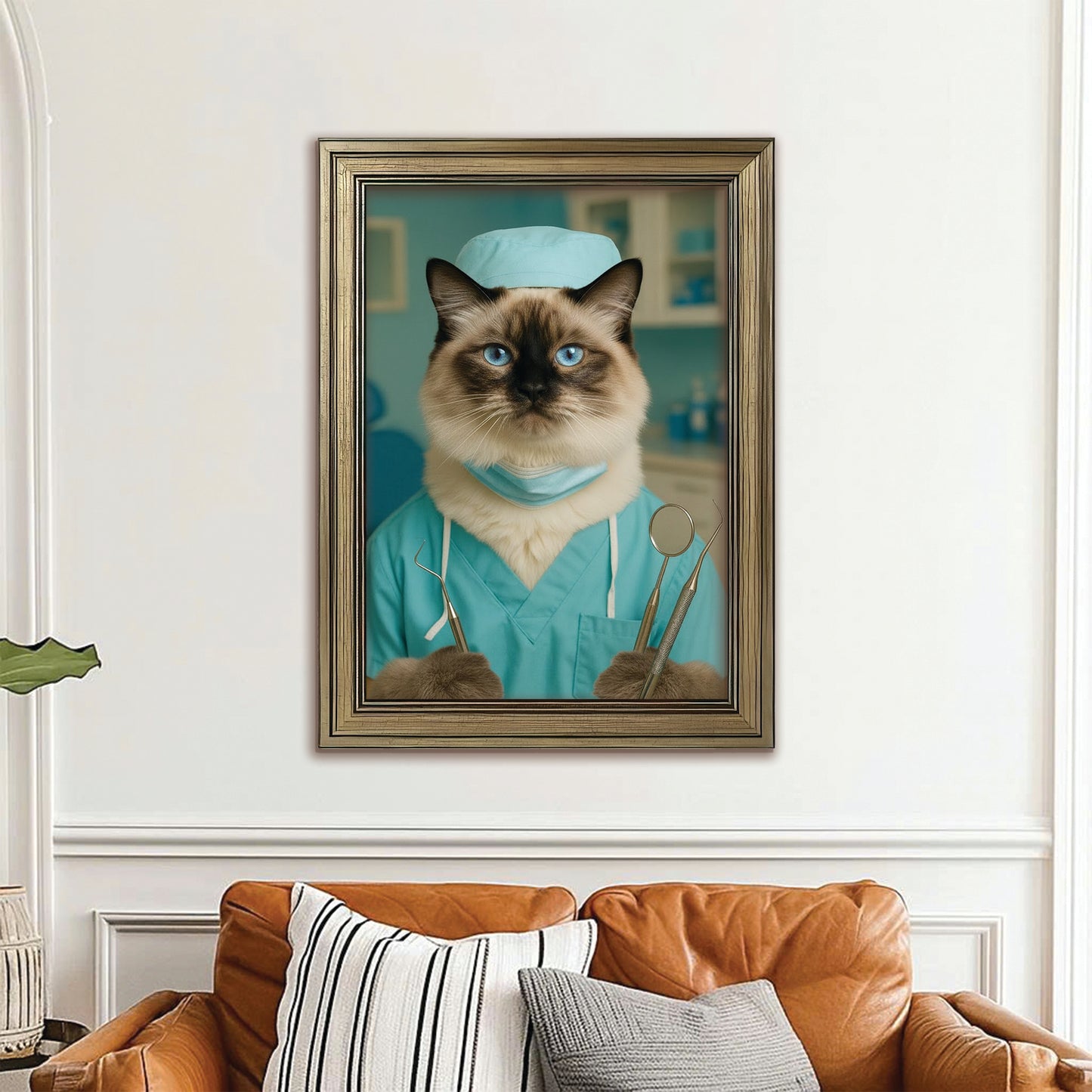 Custom Photo Dentist Cat Canvas Framed Wall Art Gift For Cat Lover