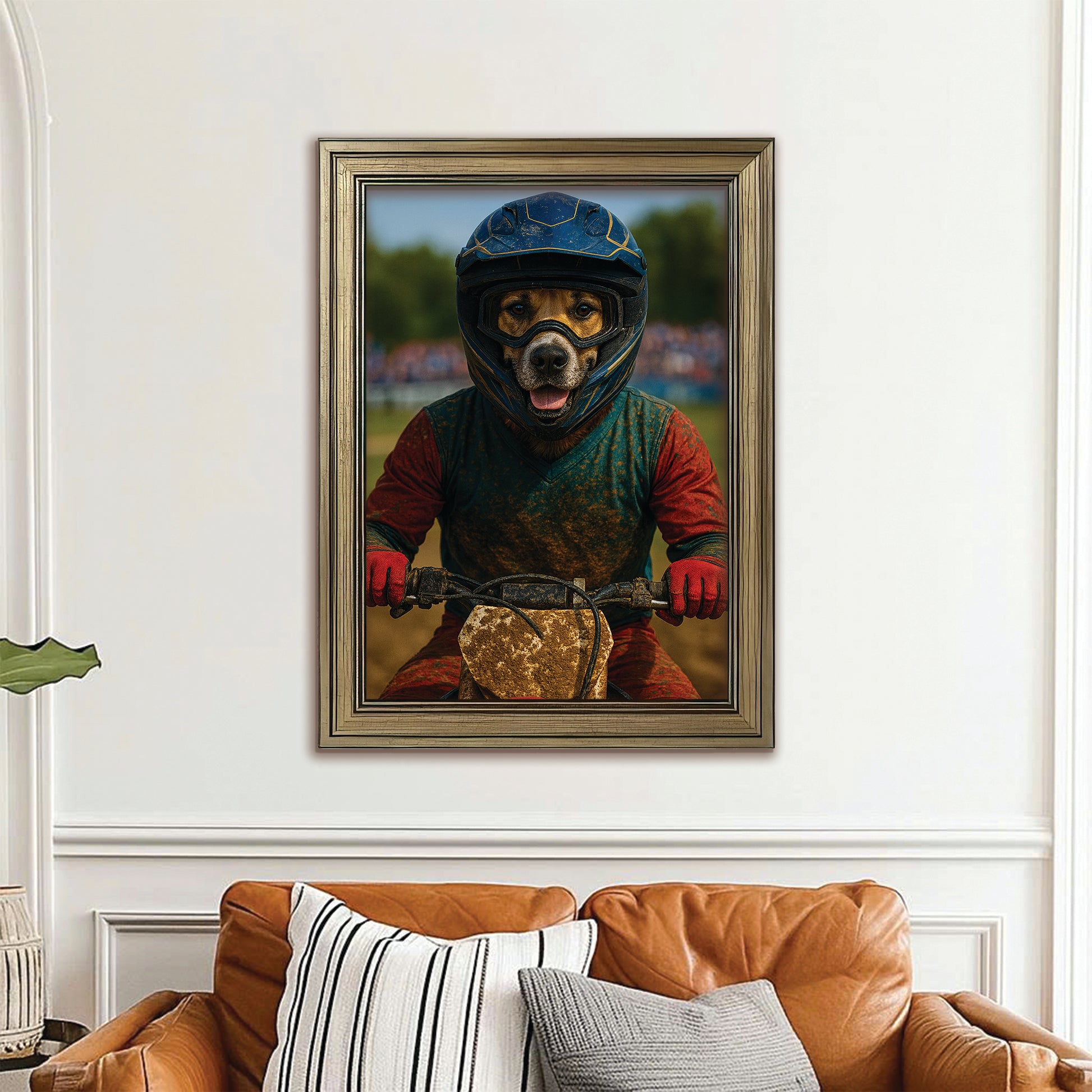 Custom Photo Dirt Bike Dog Canvas Framed Wall Art Gift For Dog Lovers