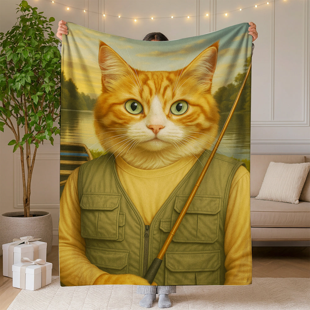 Custom Photo Fisherman Cat Blanket