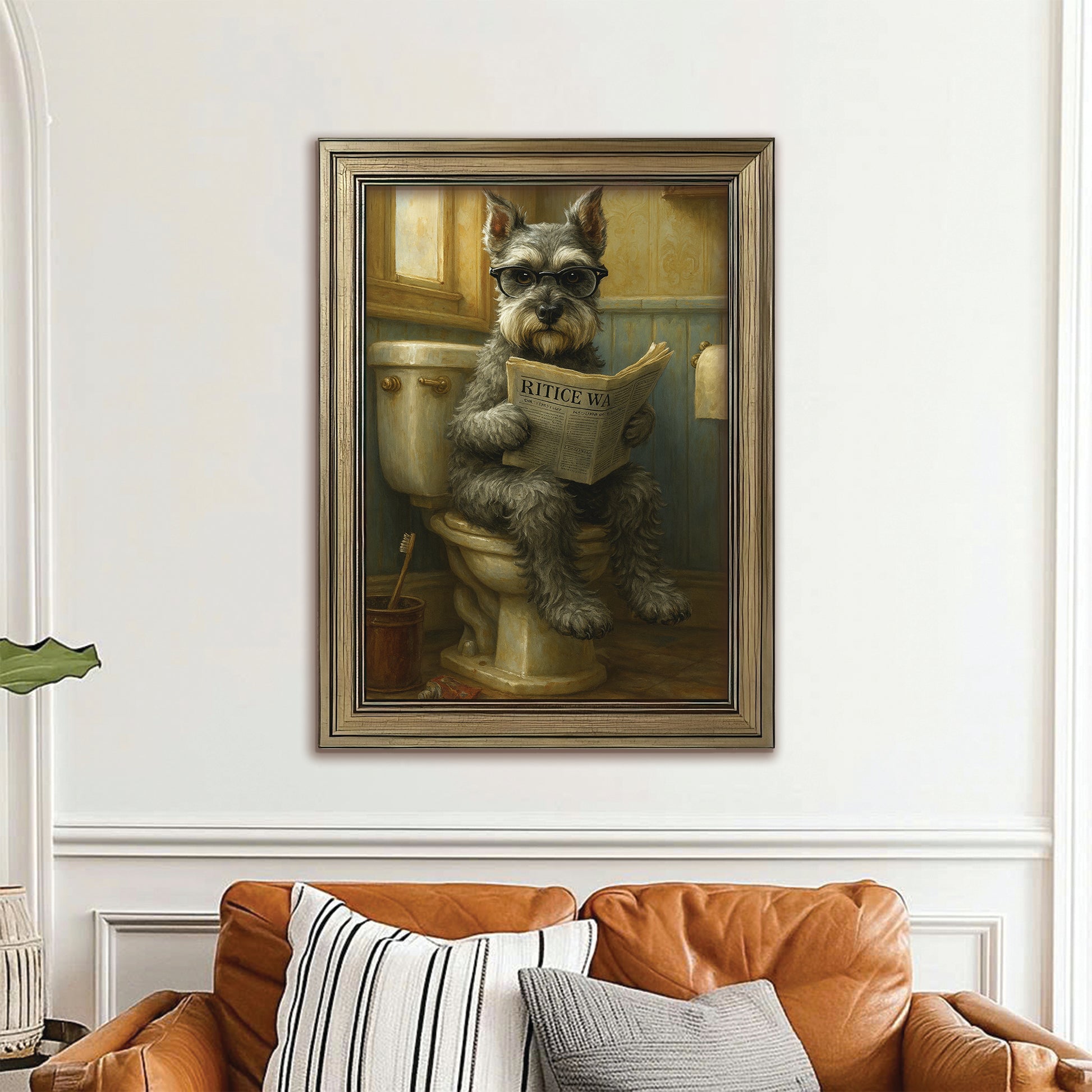 Custom Photo Dog In Bathroom Canvas Framed Wall Art Gift For Dog Lovers