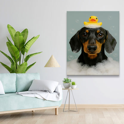 Custom Dog In Bathtub With Duck Toy