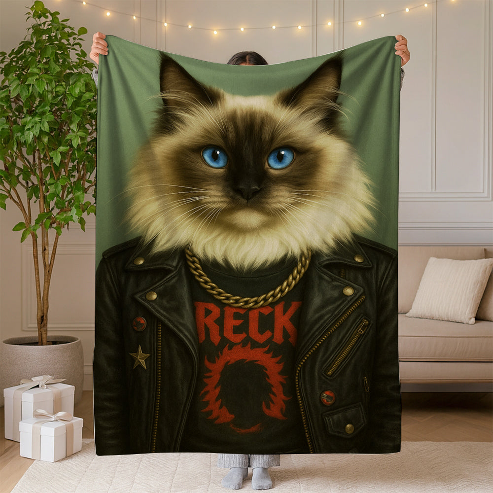 Custom Photo Rock n Roll Cat Blanket _ Gift For Cat Lovers