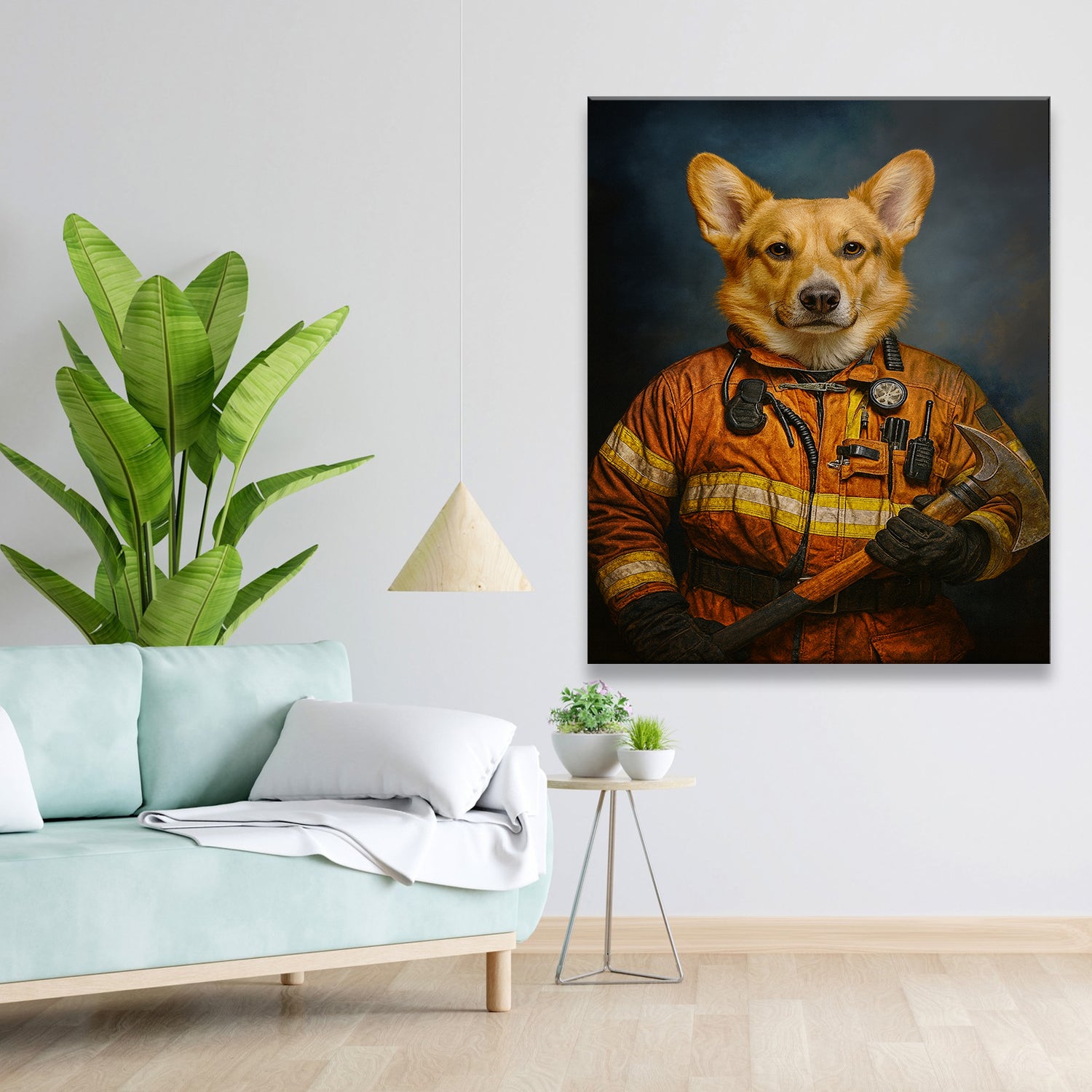 Custom Dog Photo Firefighter Canvas _ Gift For Dog Lovers