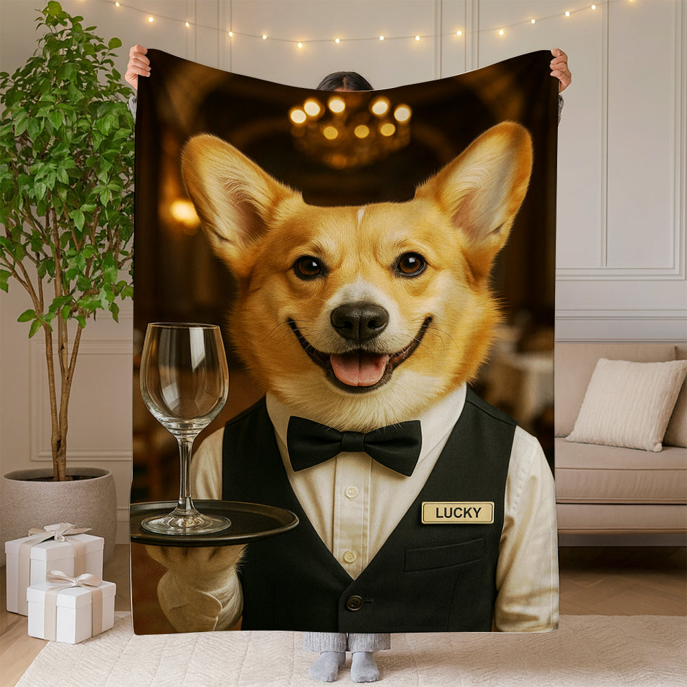 Custom Photo Dog Waiter Restaurant BlanketGift For Dog Lovers