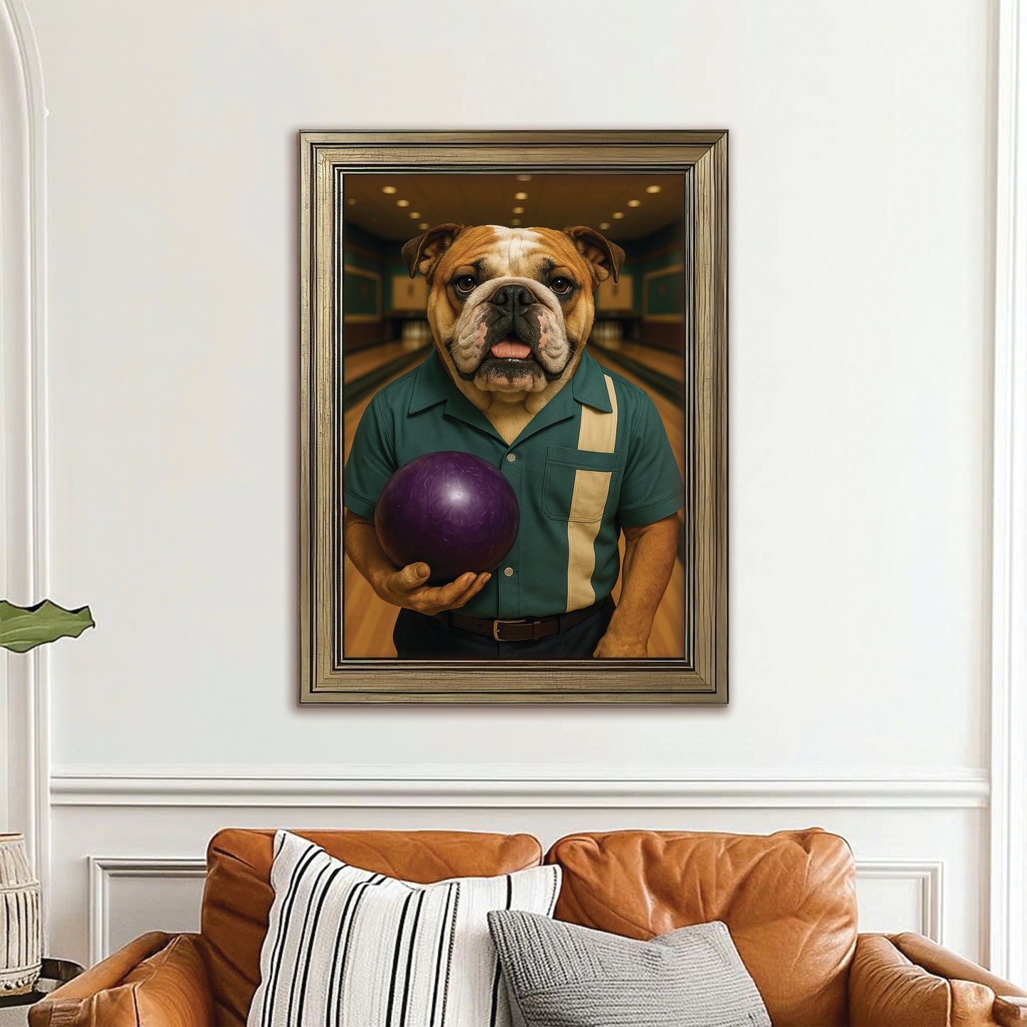 Custom Photo Bowling Dog Canvas Framed Wall Art Gift For Dog Lovers