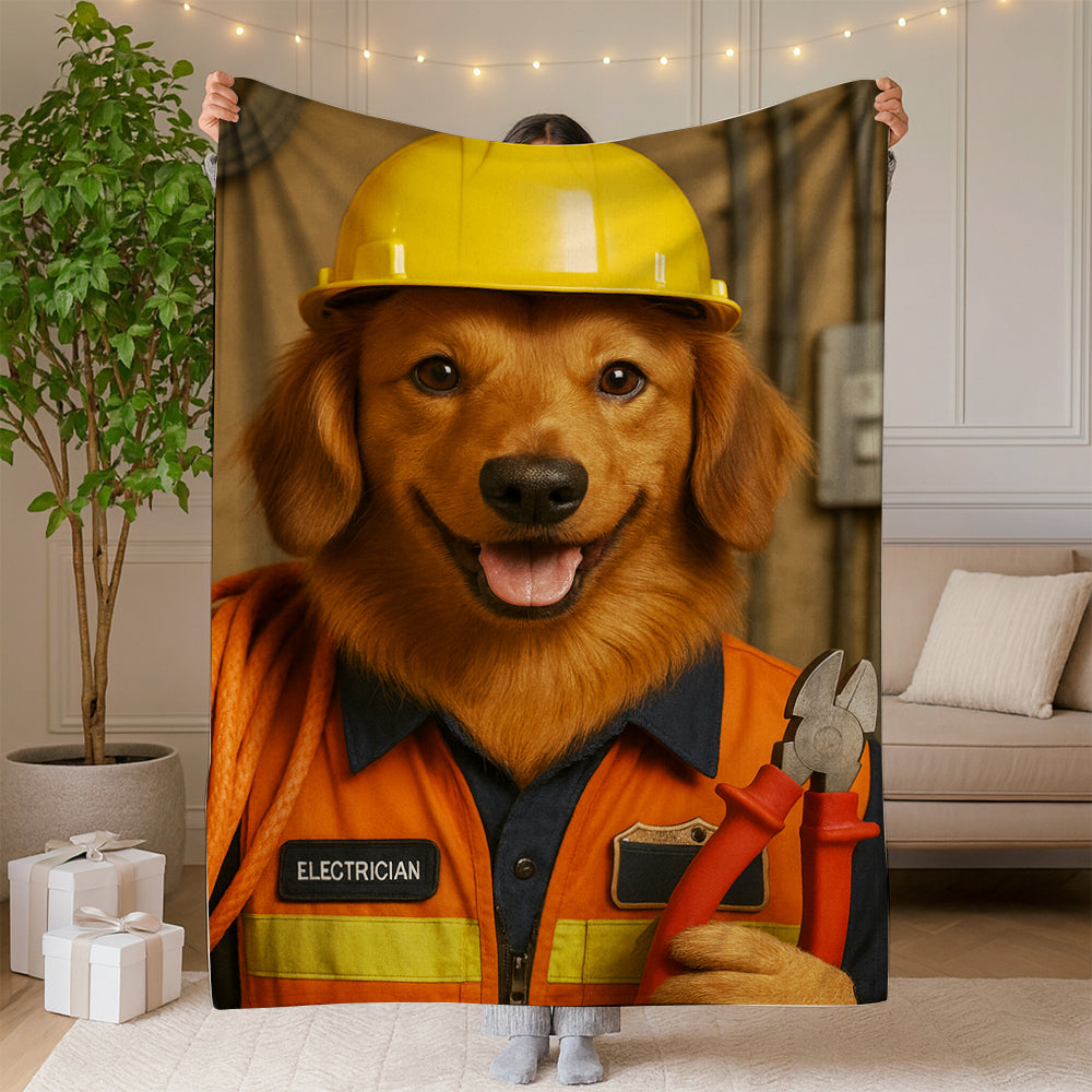 Custom Photo Electrician Dog BlanketGift For Dog Lovers