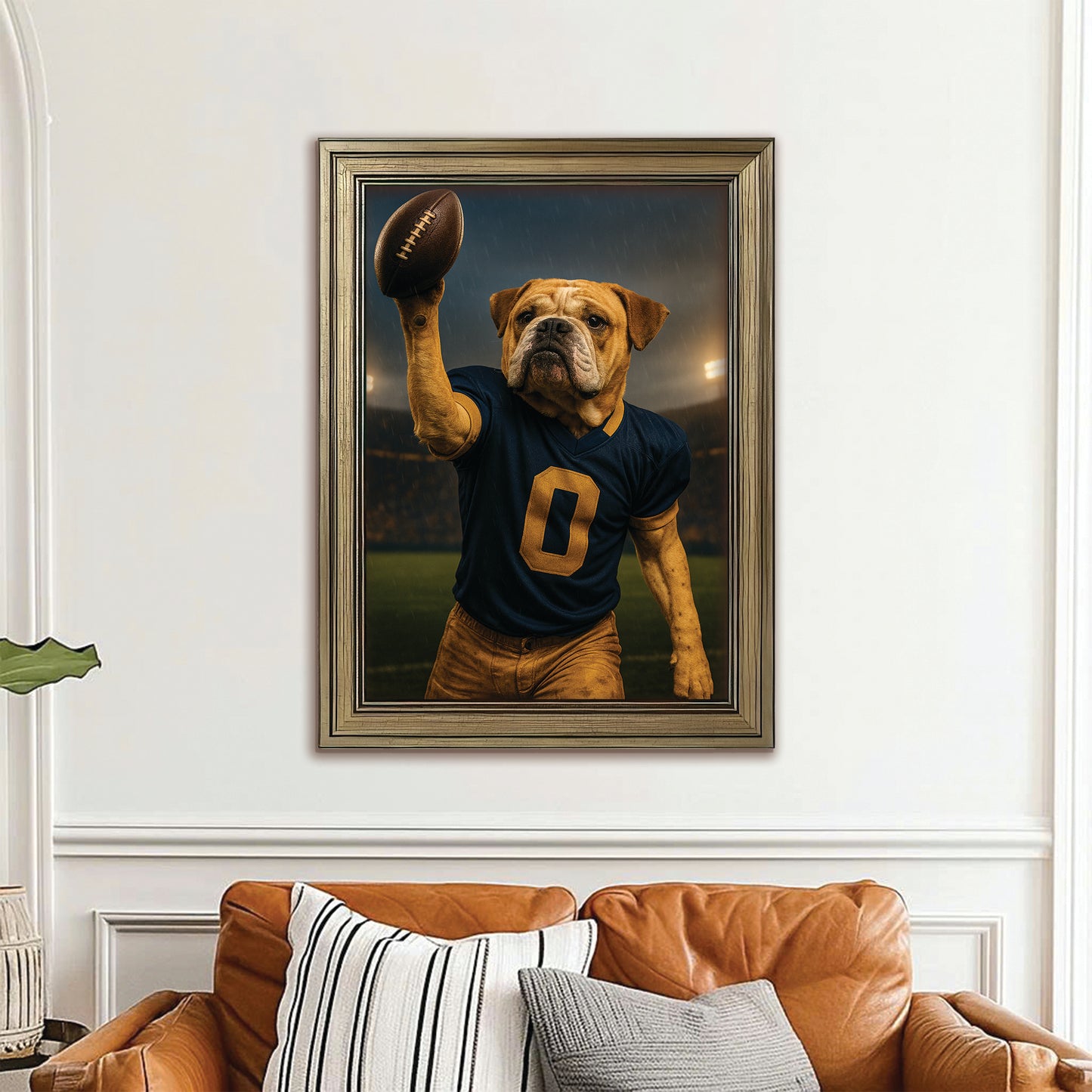 Custom Photo Football Player Canvas Framed Wall Art Gift For Dog Lovers
