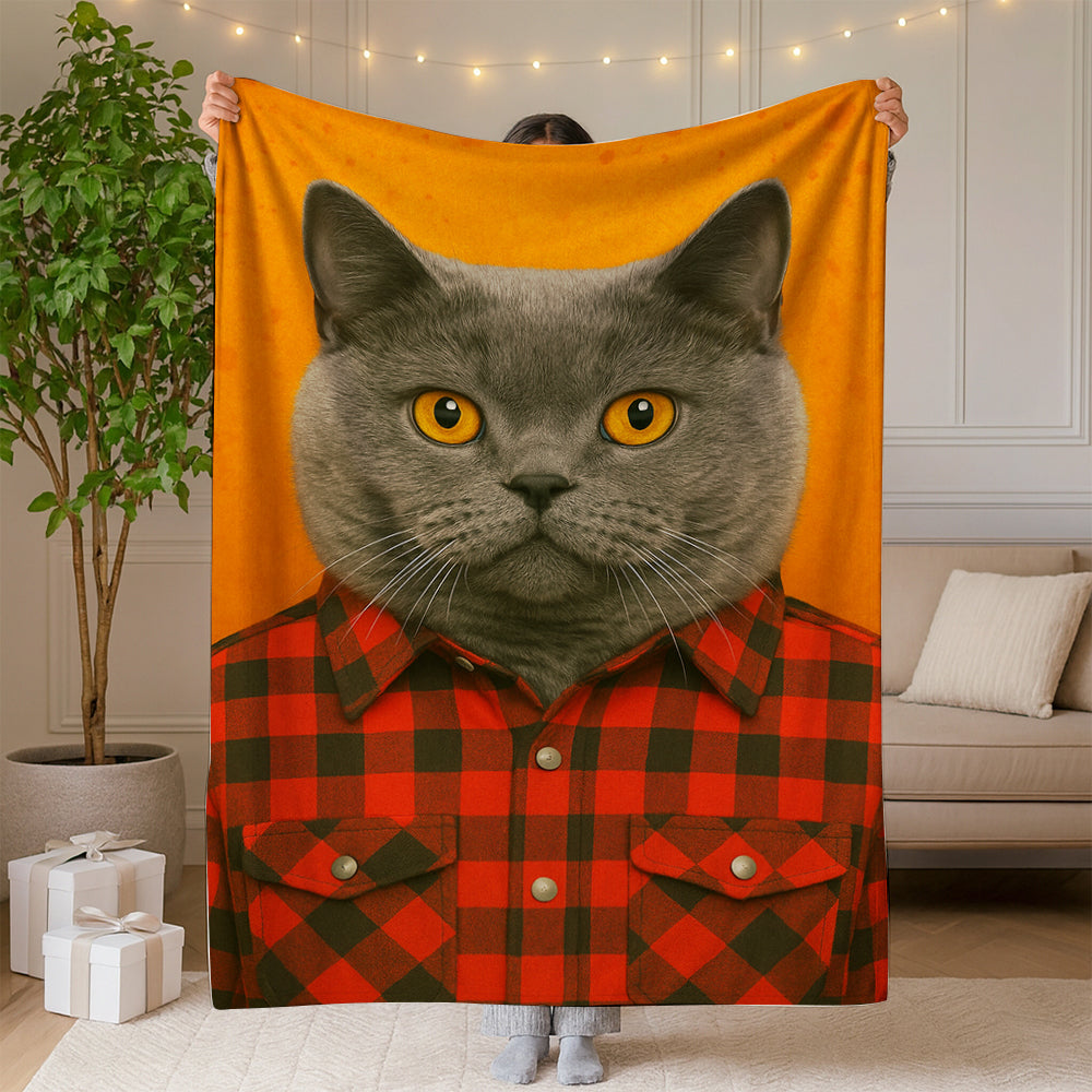 Custom Photo Cat In Red Shirt Blanket Gift For Cat Lovers