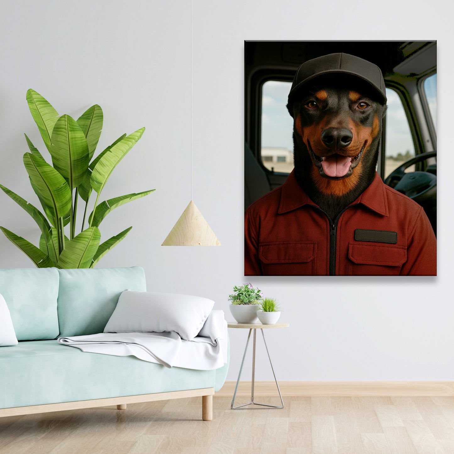 Custom Photo Trucker Driver Dog Canvas Gift For Dog Lovers