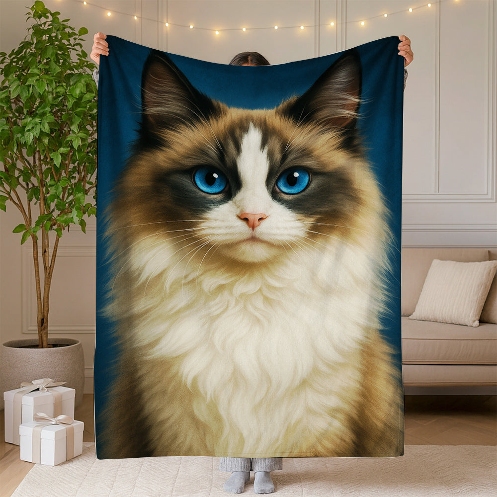 Custom Cat Deep Blue Blanket