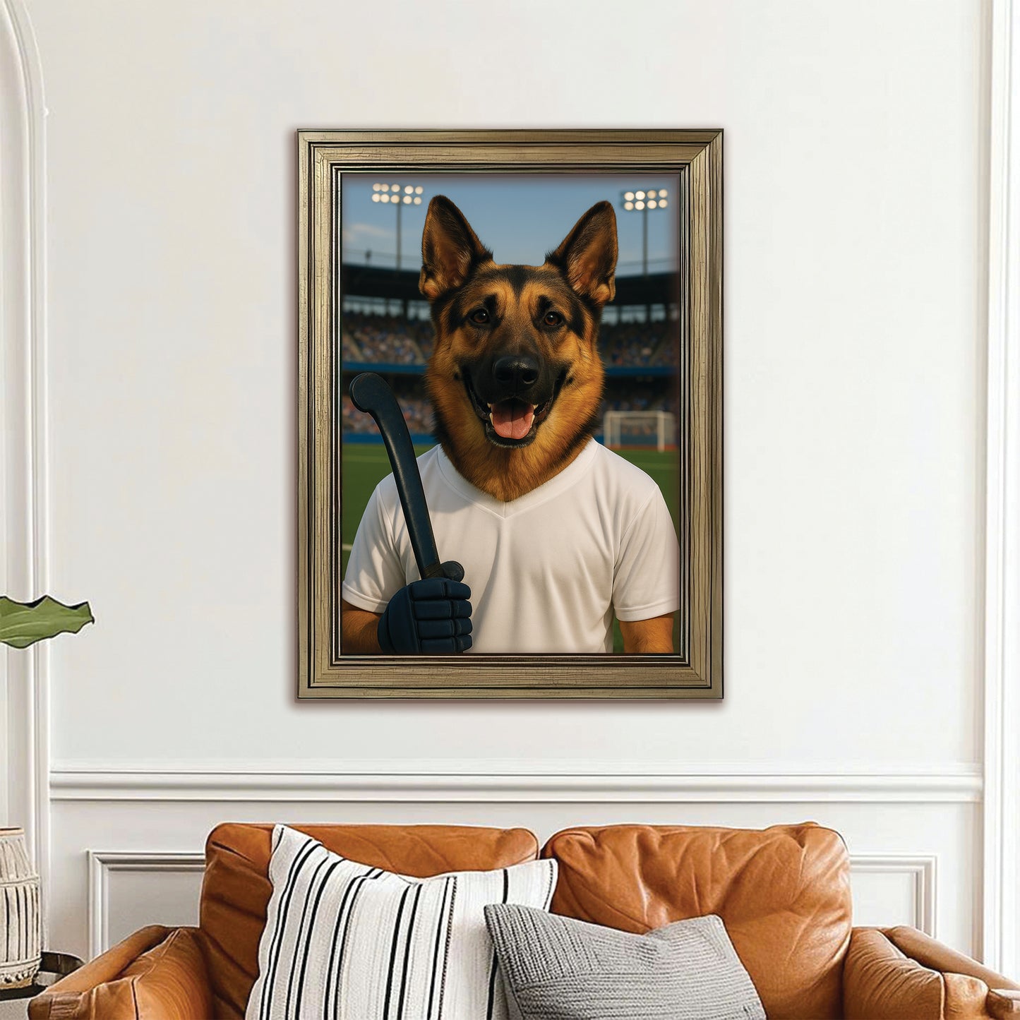 Custom Photo Field Hockey Dog Canvas Framed Wall Art Gift For Dog Lovers