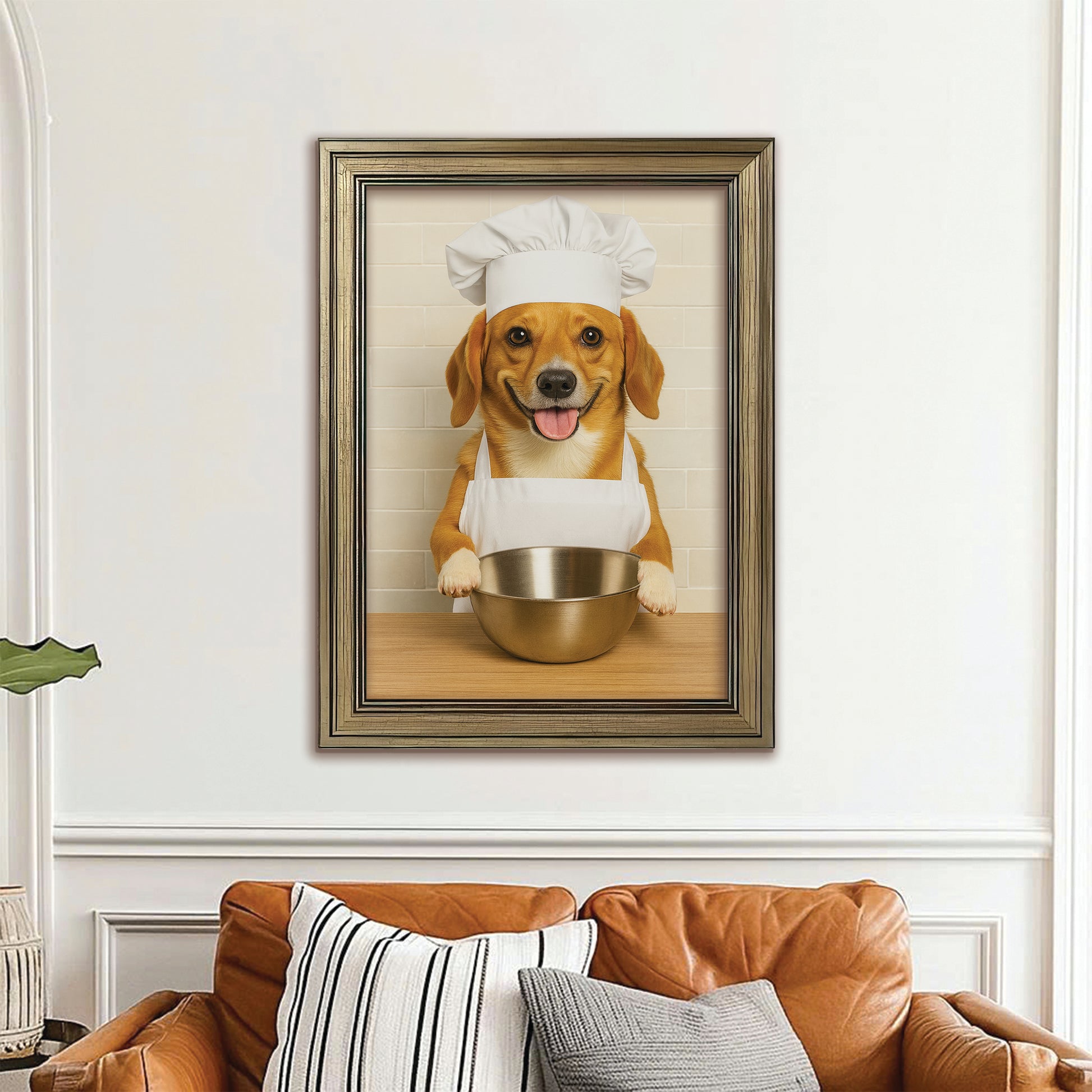 Custom Photo Dog Chef Canvas Framed Wall Art Gift For Dog Lovers