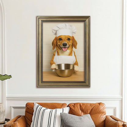 Custom Photo Dog Chef Canvas Framed Wall Art Gift For Dog Lovers