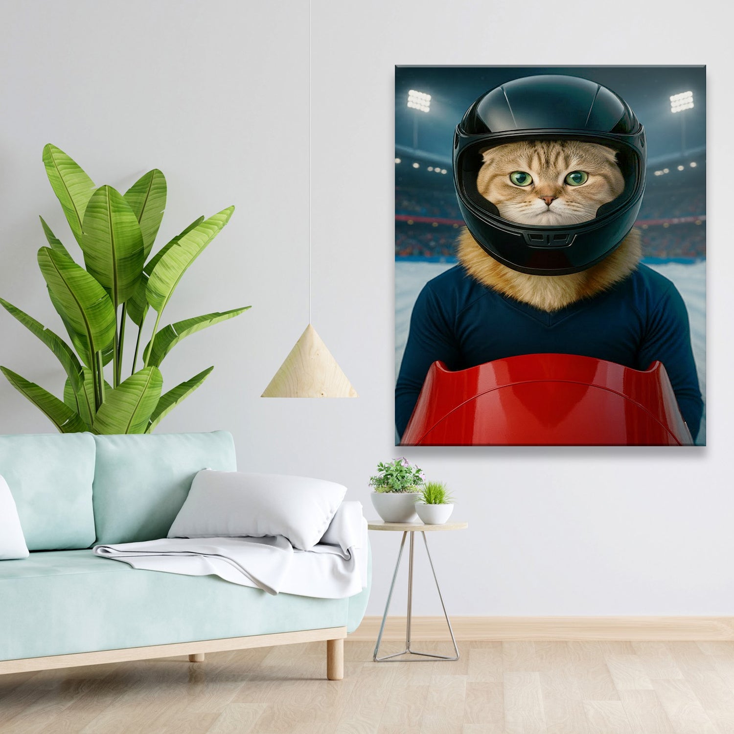 Custom Photo Bobsled Winter Race Cat Canvas Gift For Cat Lovers