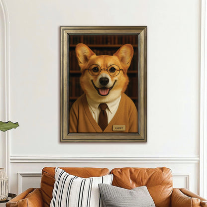 Custom Photo Librarian Book Lover Dog Canvas Framed Wall Art Gift For Dog Lovers