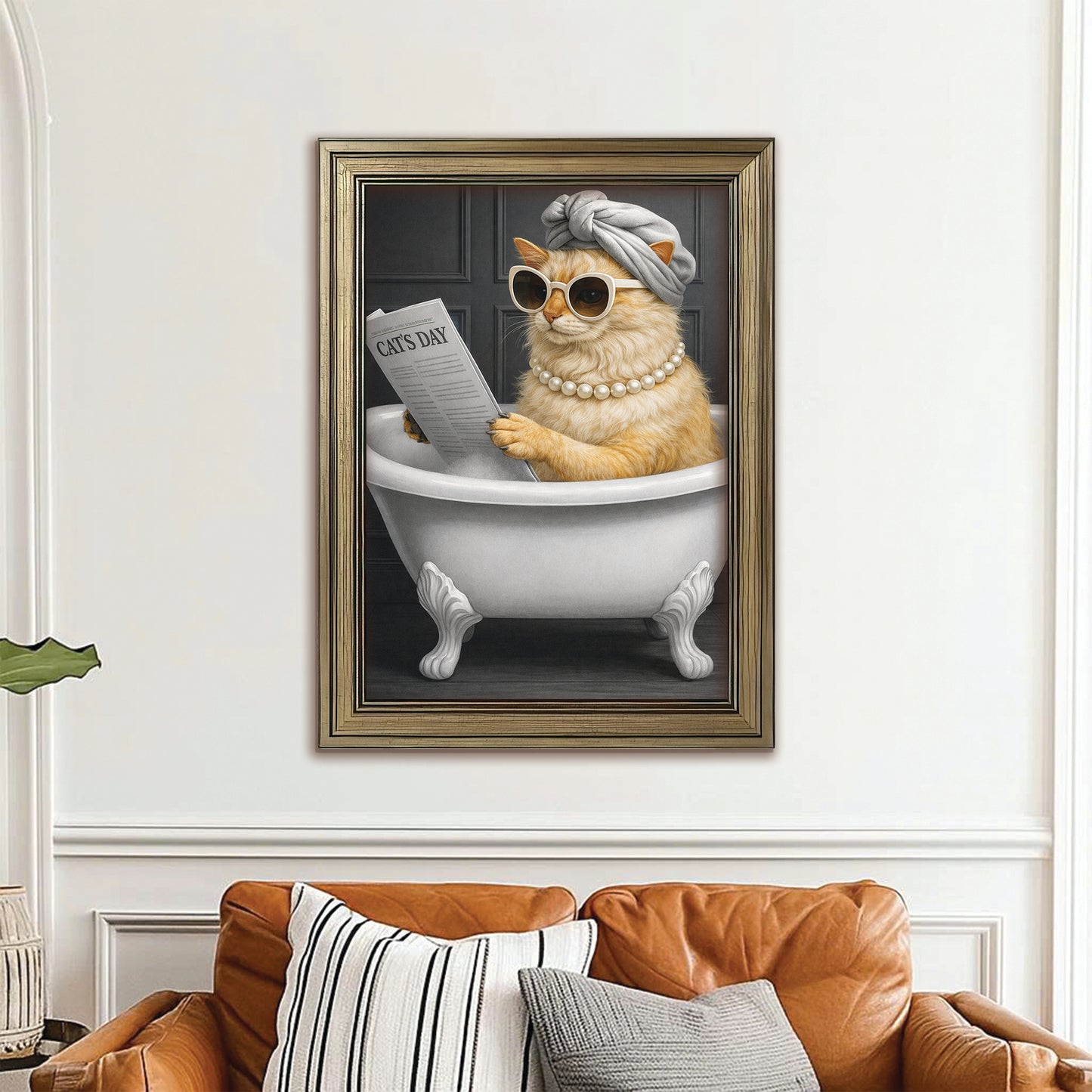 Custom Photo Cat Bathroom Style 9 Canvas Framed Wall Art Gift For Cat Lovers
