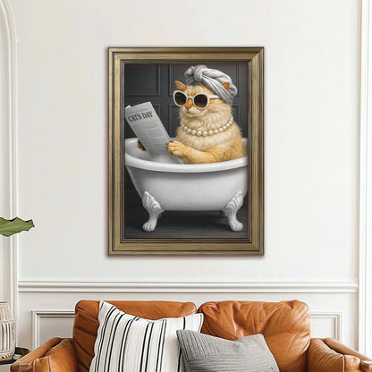 Custom Photo Cat Bathroom Style 9 Canvas Framed Wall Art Gift For Cat Lovers