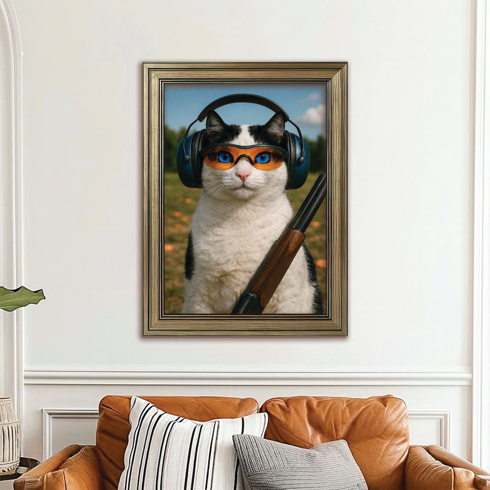 Custom Photo Clay Shooter Cat Canvas Framed Wall Art Gift For Cat Lovers