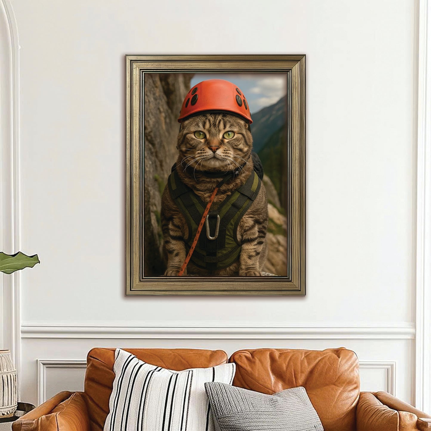 Custom Photo Rock Climber Cat Canvas Framed Wall Art Gift For Cat Lover