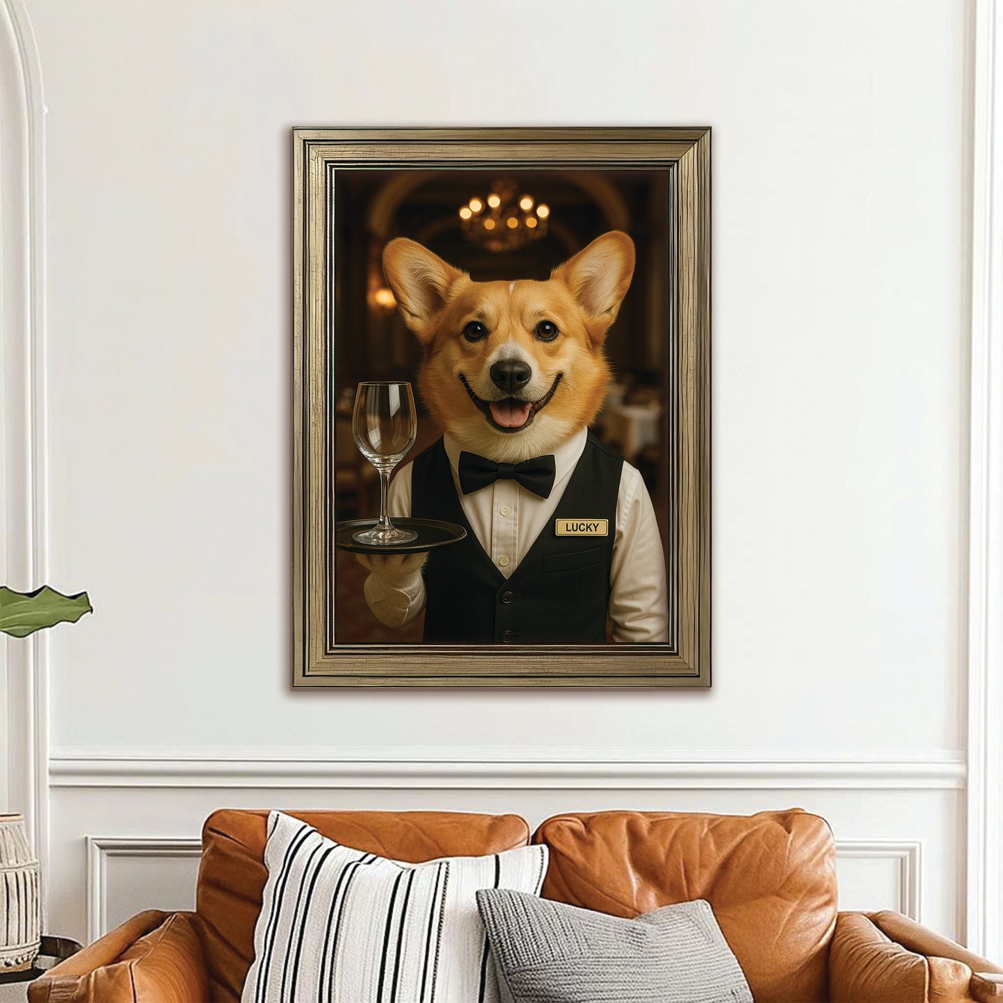 Custom Photo Dog Waiter Restaurant Canvas Framed Wall Art Gift For Dog Lovers