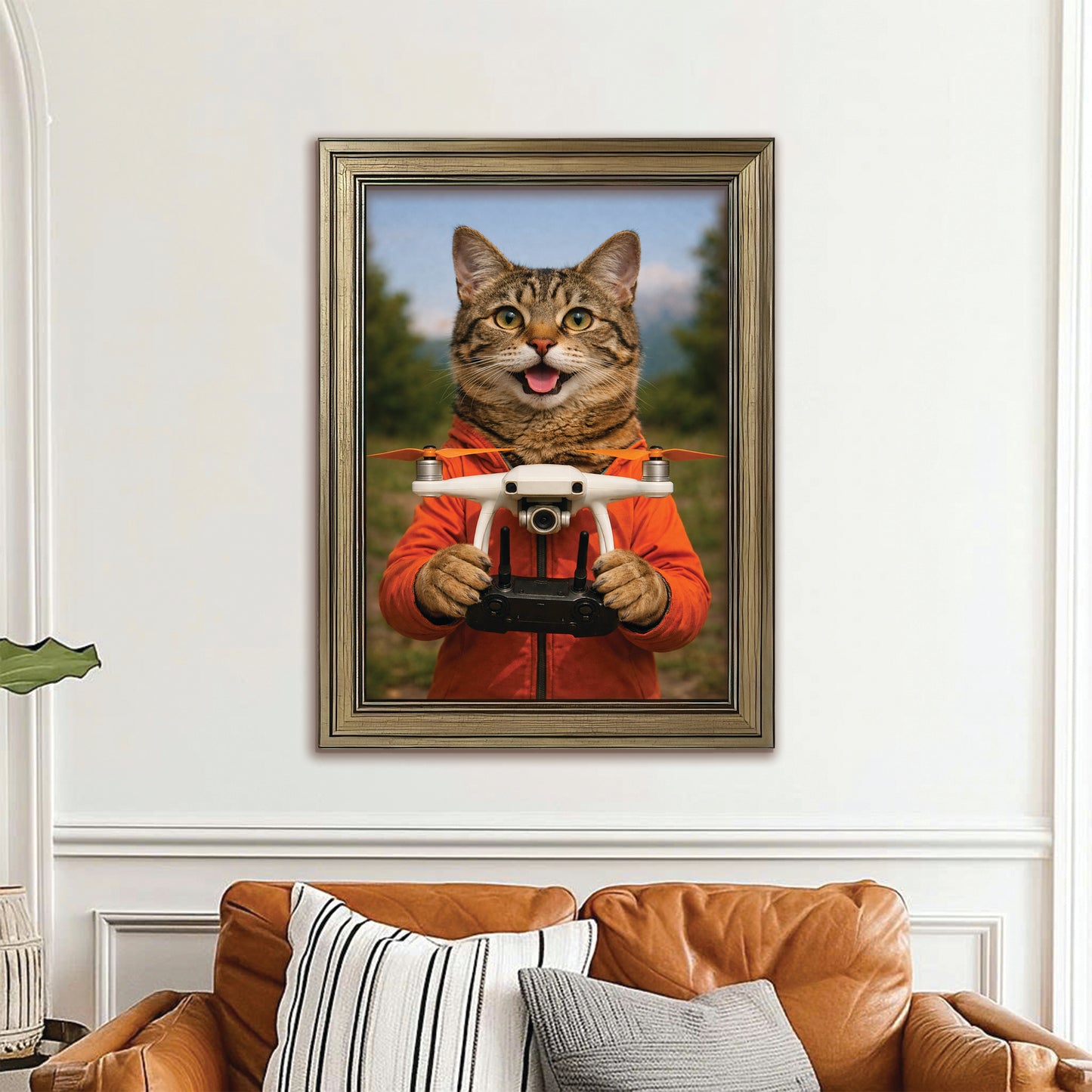 Custom Photo Drone Pilot Cat Canvas Framed Wall Art  Gift For Cat Lovers