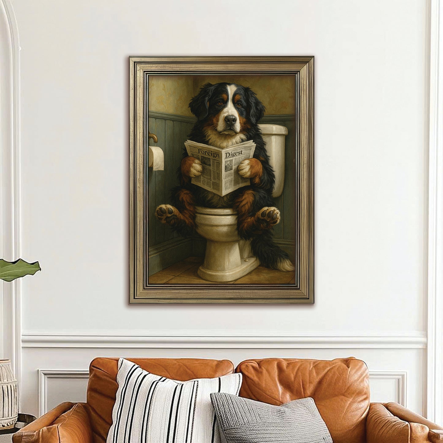 Custom Photo Dog In Bathroom Style 2 Canvas Framed Wall Art Gift For Dog Lovers