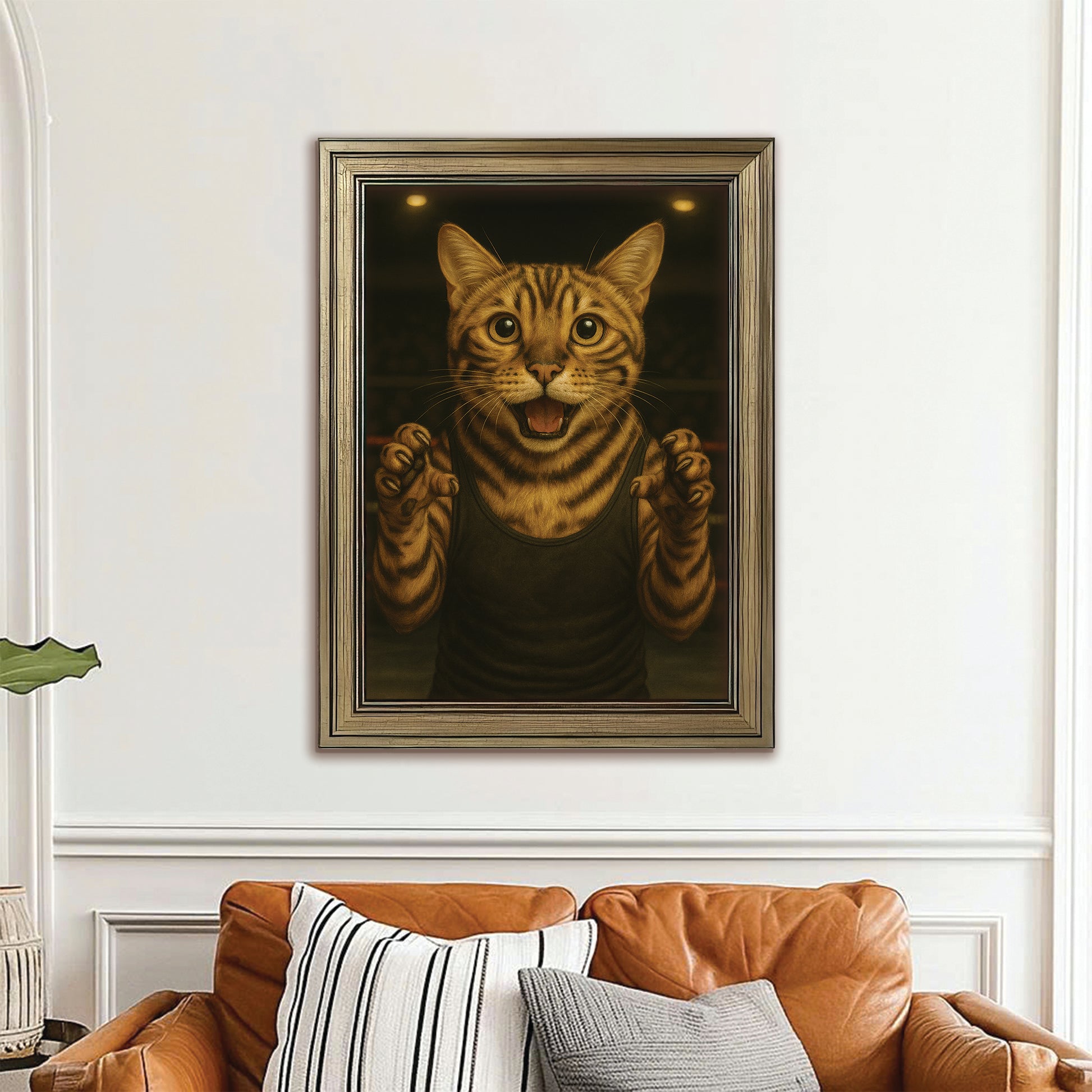 Custom Photo Wrestler Fighter Cat Canvas Framed Wall Art Gift For Cat Lovers