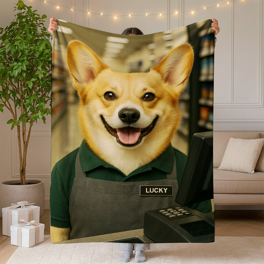 Custom Photo Cashier Dog BlanketGift For Dog Lovers