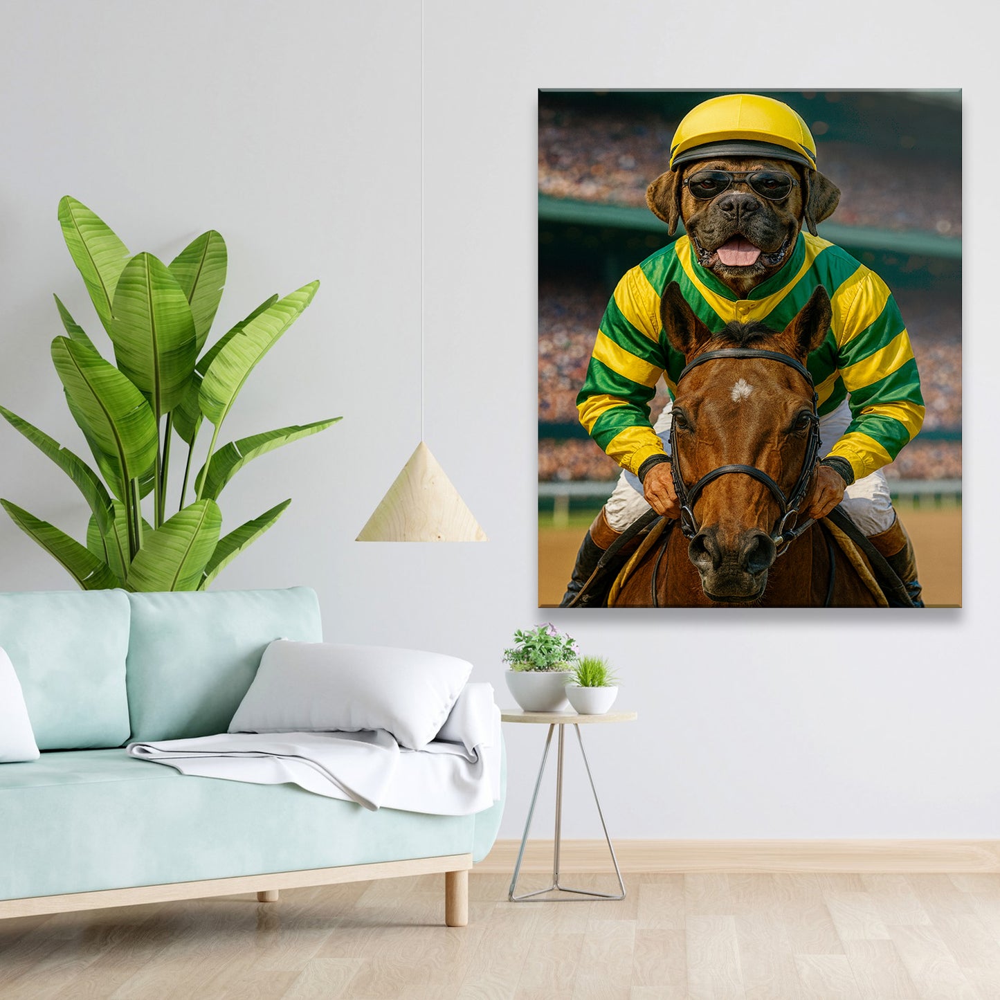 Custom Photo Jockey Horse Racing Dog Canvas Gift For Dog Lovers