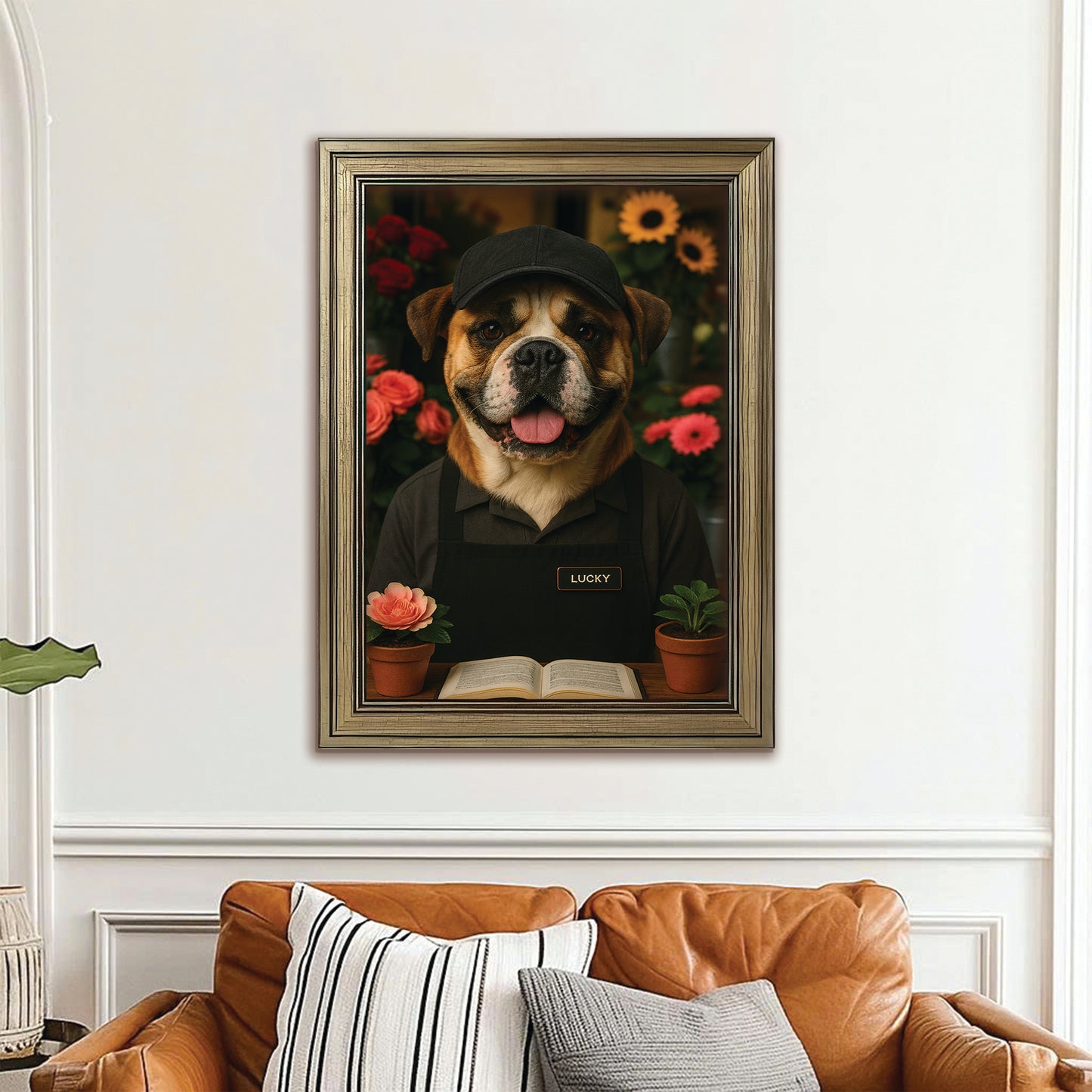 Custom Photo Flower Shop Florist Dog Canvas Framed Wall Art Gift For Dog Lovers